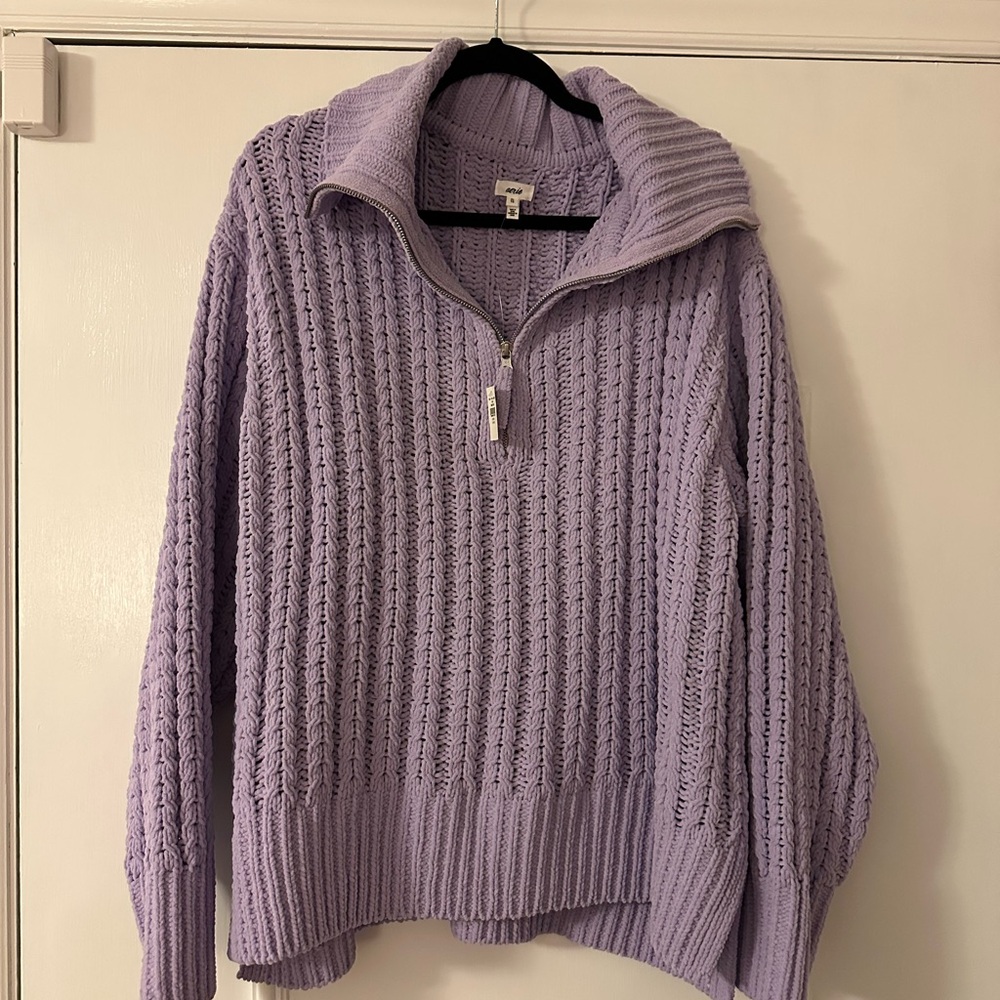 Aerie Purple Knit Quarter Zip Sweater